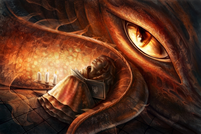 art-eye-dragon-girl-book-candle-dream-eyes-tail